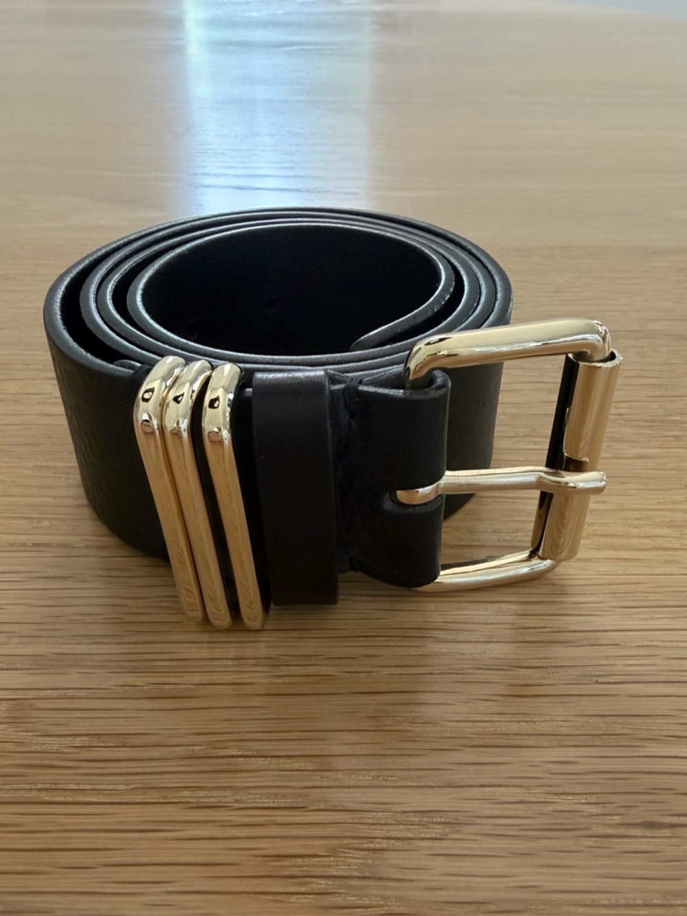 B-Low the Belt Black Leather Belt with Gold Hardware, Never Worn